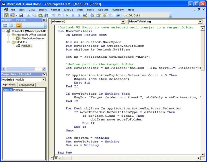 gallery/outlook code window